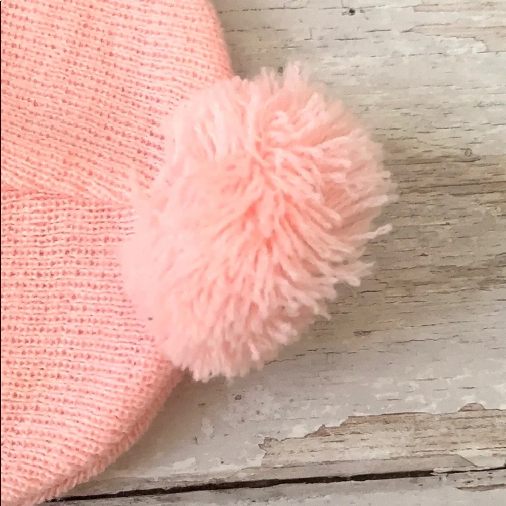 Baby Toddler Girls 12-24m Knit Beanie Winter Hat Pom Pom Top Baby Pink NEW
